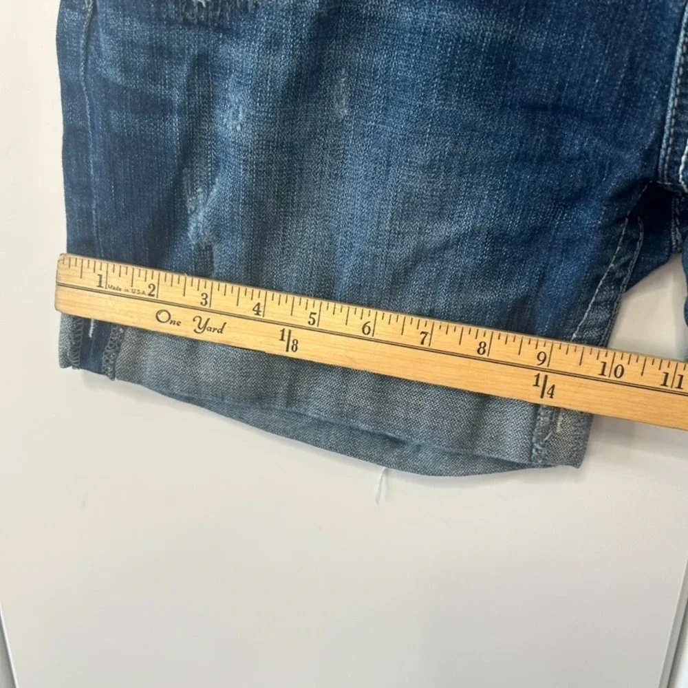 BKE Roan Distressed Denim Shorts Dark Wash Cuffed Patchwork Womens Size 29